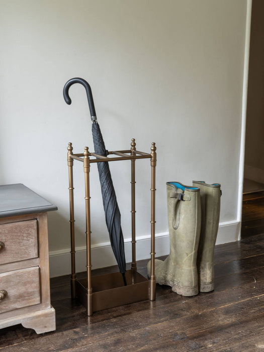 Laura Ashley Antique Brass Bamboo Finish Umbrella Stand