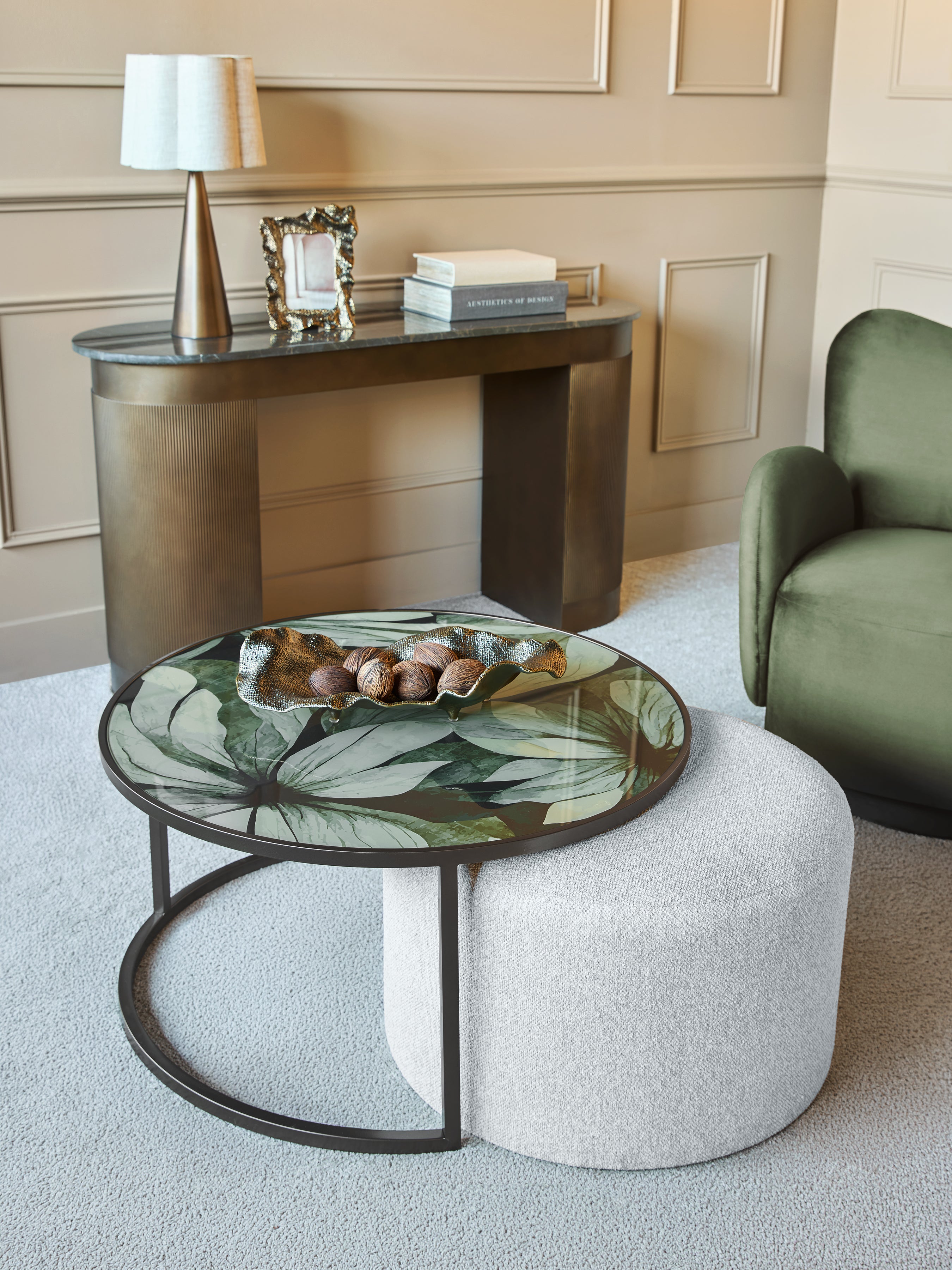 Savanna Leaf Coffee Table & Nesting Pouffe