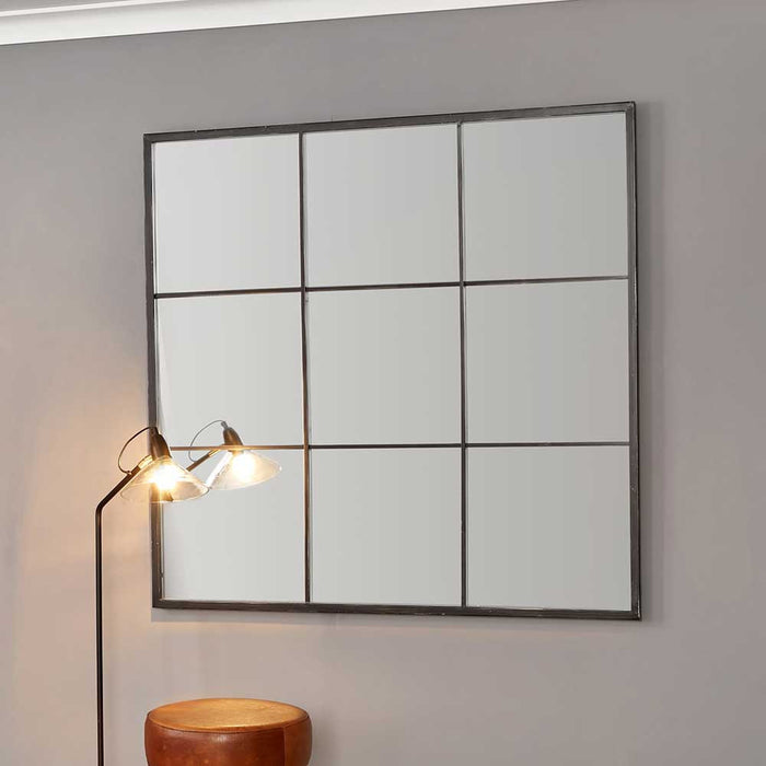 Dark Grey Metal 9 Section Square Wall Mirror