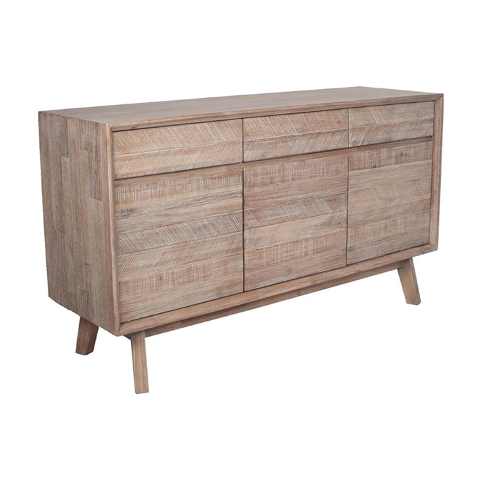 Kalmar Sand Wash Acacia Wood 3 Drawer 3 Door Sideboard