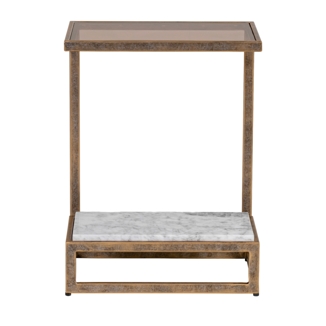 Alicia Two Tier Smoked Glass & Marble Side Table !!New in !!