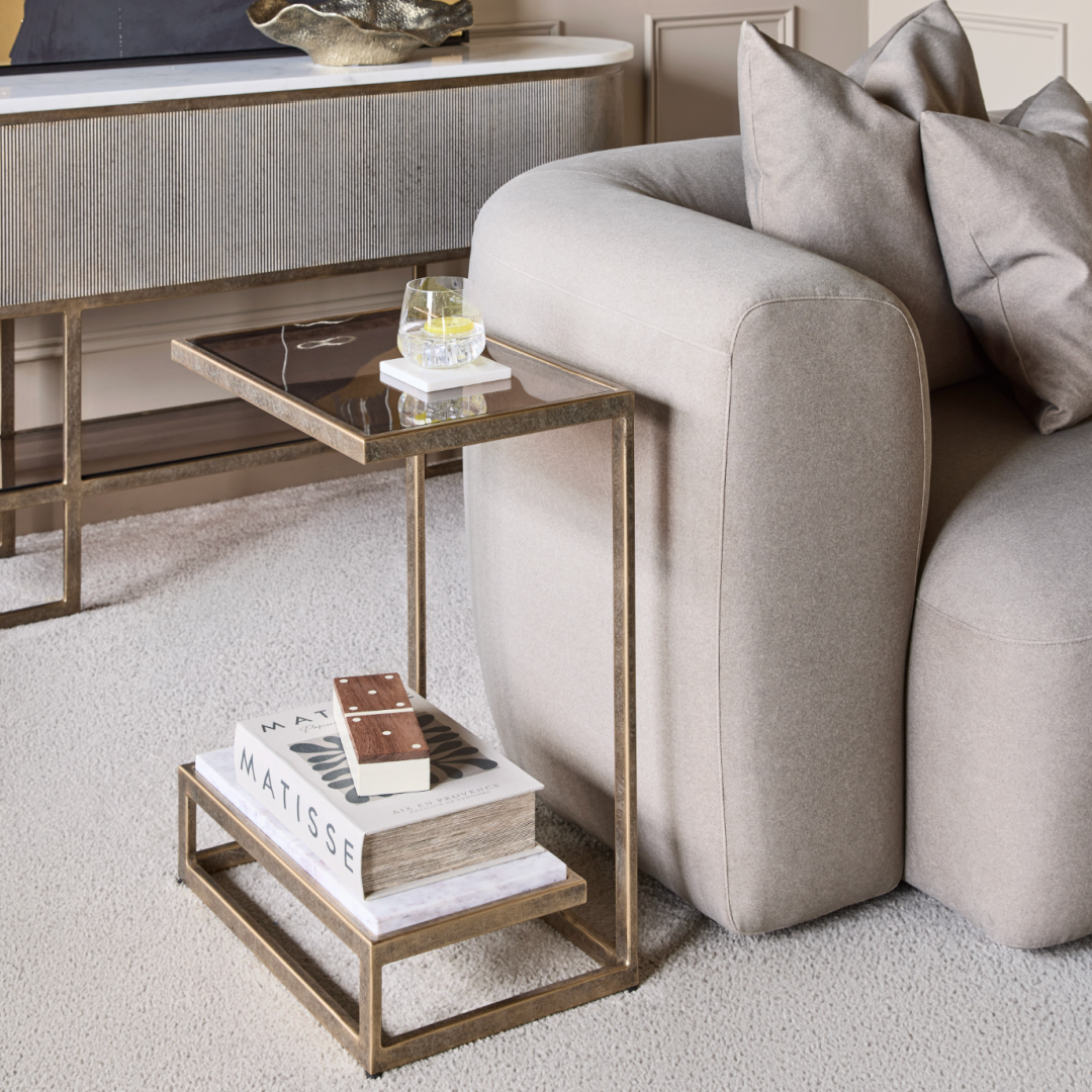Alicia Two Tier Smoked Glass & Marble Side Table !!New in !!