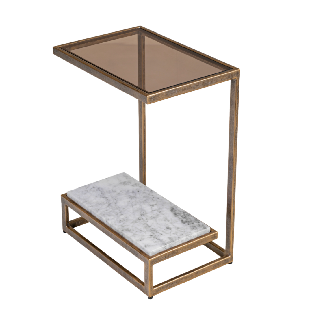 Alicia Two Tier Smoked Glass & Marble Side Table !!New in !!