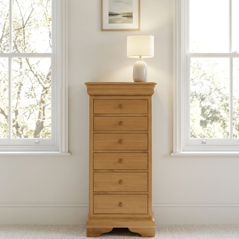 W+G BORDEAUX - TALL 6 DRAWER CHEST OAK