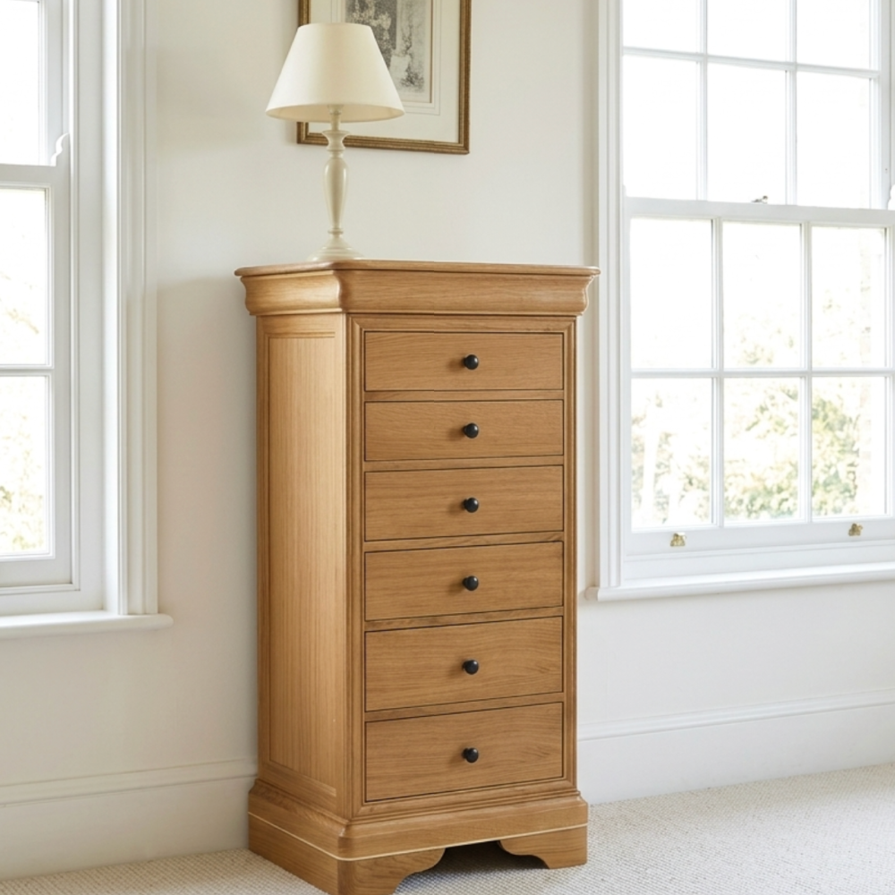 W+G BORDEAUX - TALL 6 DRAWER CHEST OAK