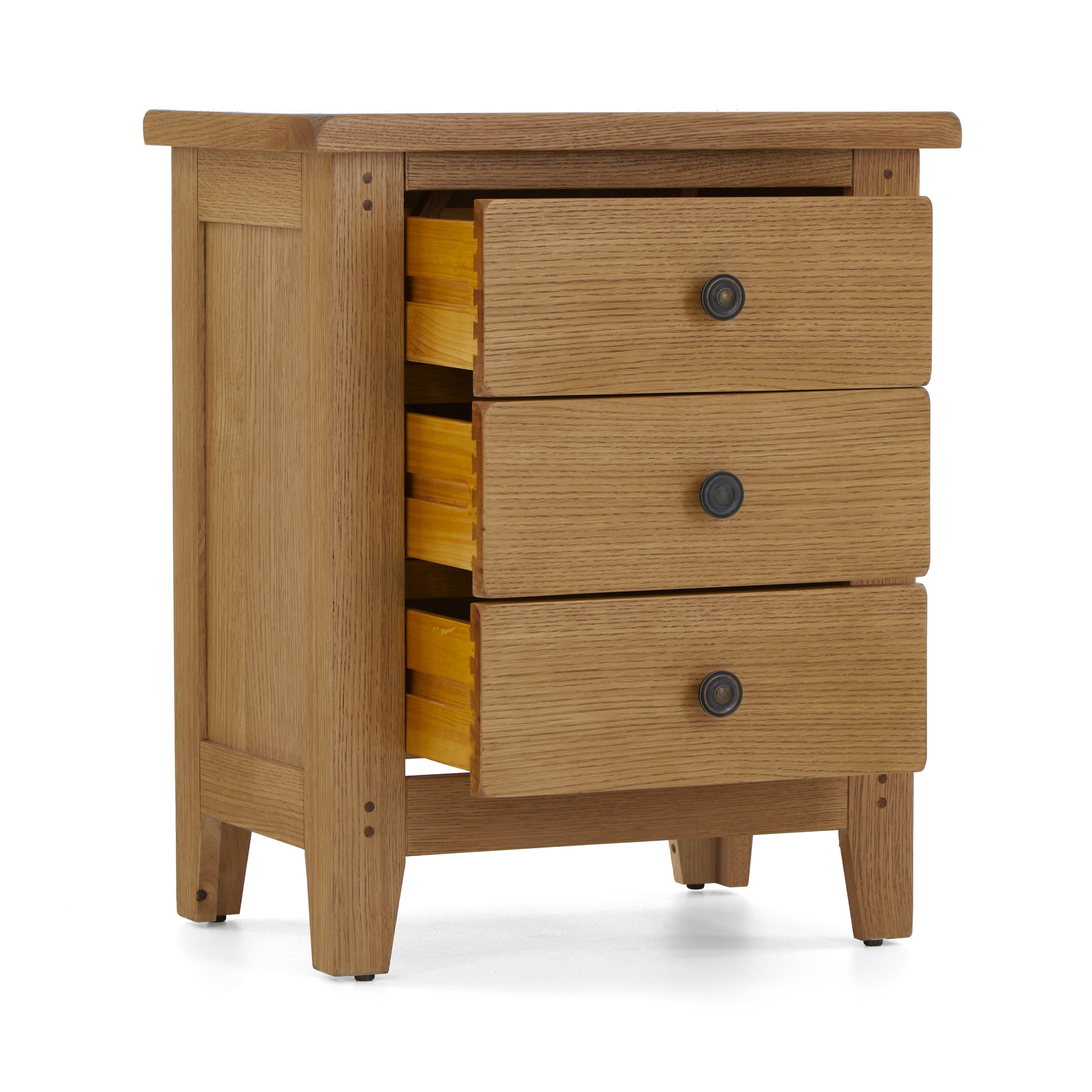 Burford Oak 3 Drawer bedside