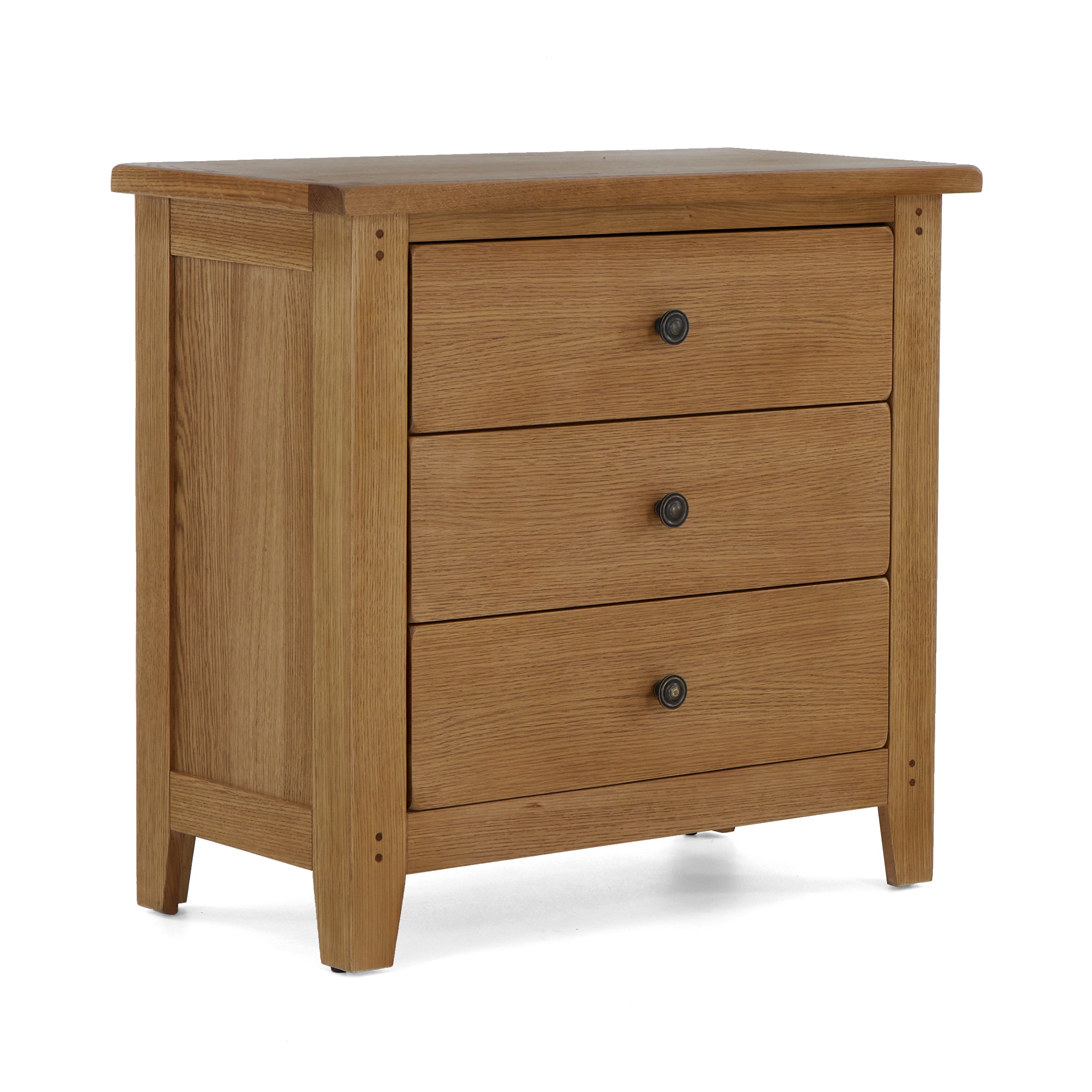 Burford Wide Oak 3 Drawer bedside chest