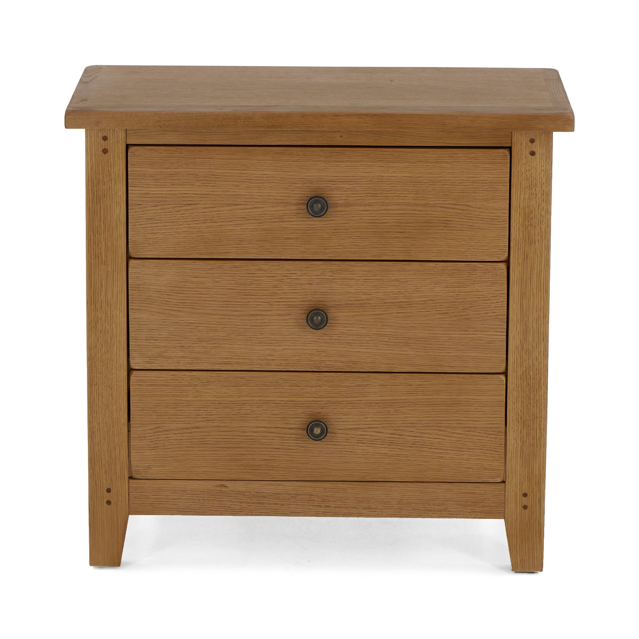 Burford Wide Oak 3 Drawer bedside chest