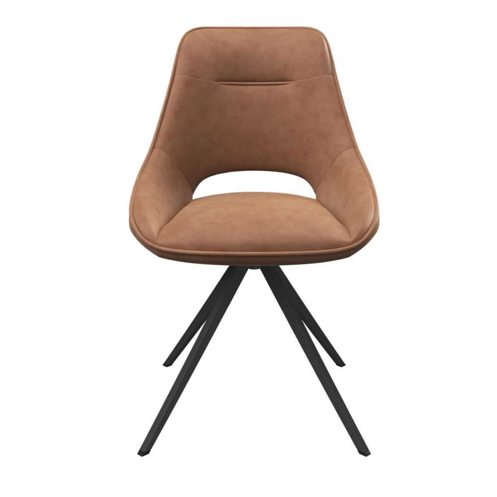 set of 2 Cerutti Tan Faux Leather Swivel Dining Chair