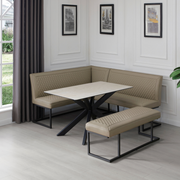 Apollo Taupe Corner Bench Set LHS Facing  with Apollo Ceramic Table