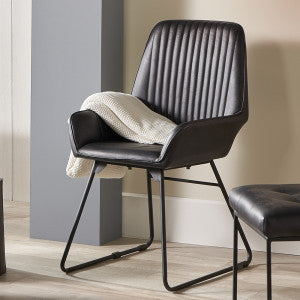 Giancomo Steel Grey Leather and Iron Dining Chair