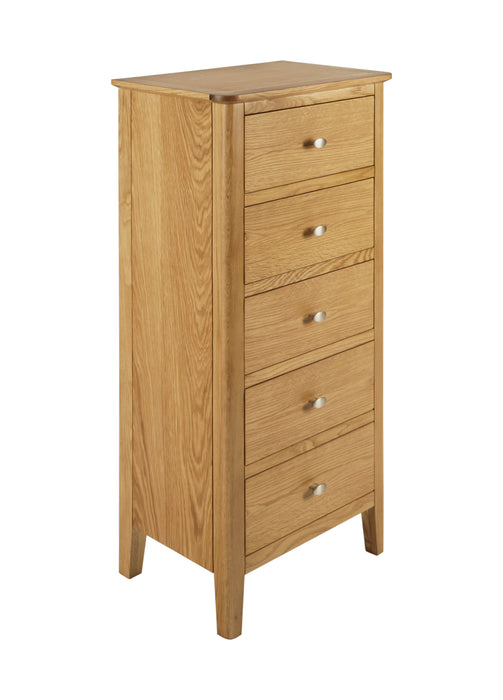 Global Home Bath Oak 5 Drawer Tallboy