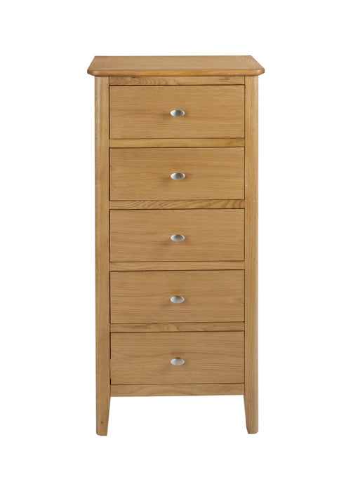 Global Home Bath Oak 5 Drawer Tallboy