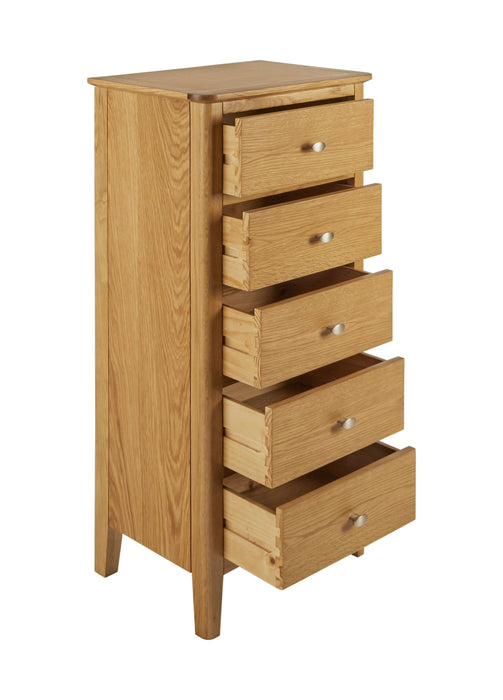 Global Home Bath Oak 5 Drawer Tallboy