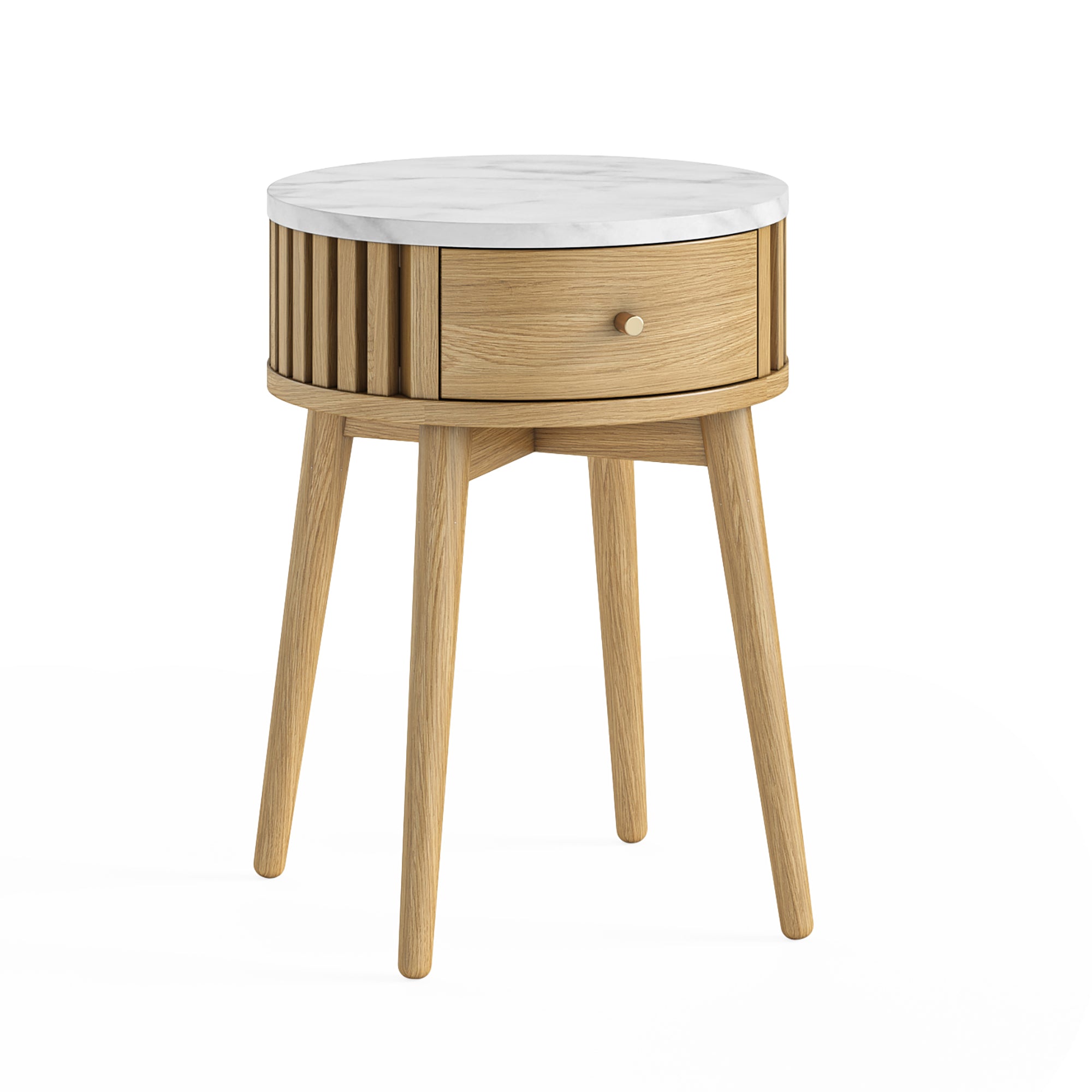 Soho Marble & Oak Round side table with drawer