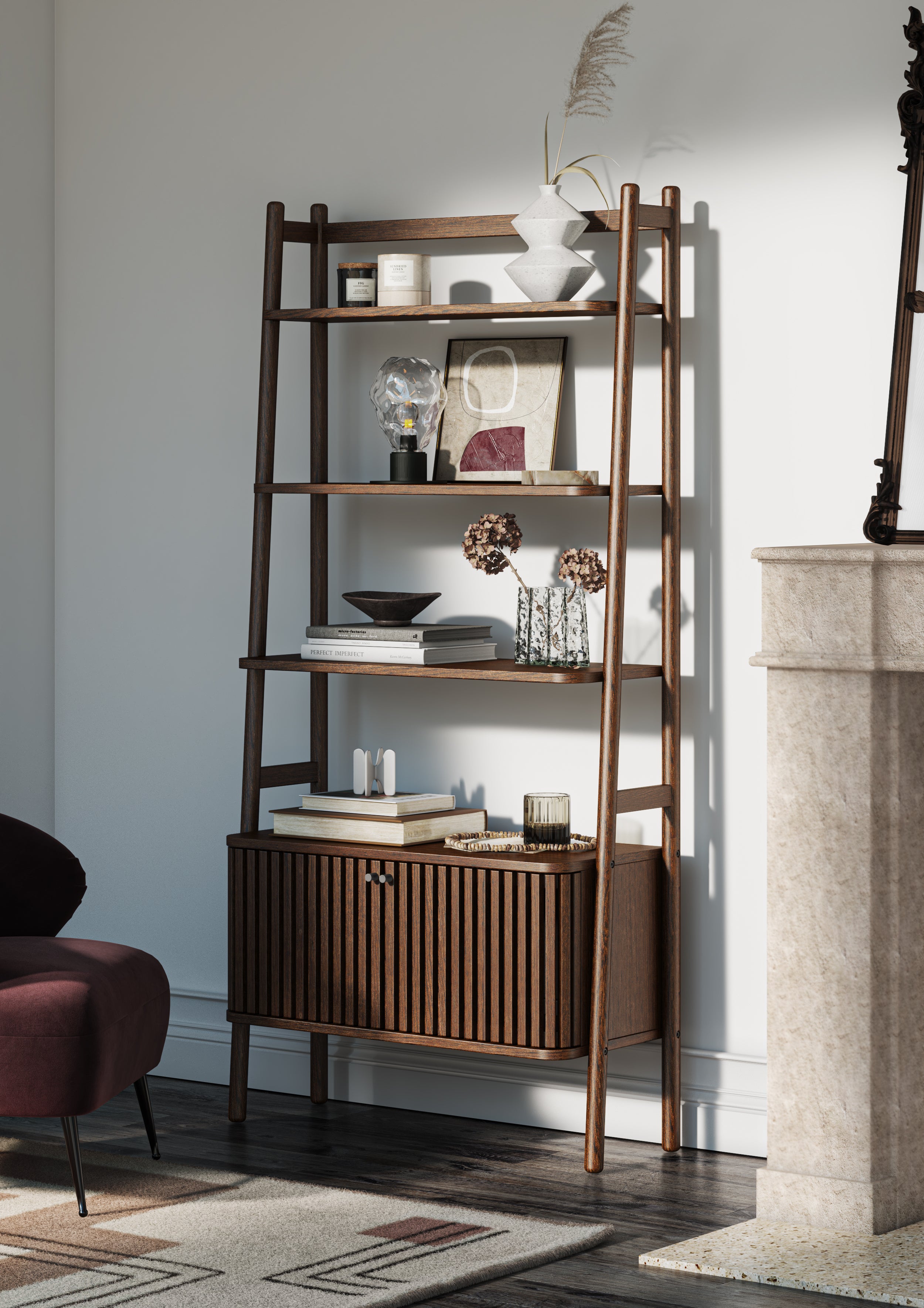 Soho Walnut Stain Open Display Cabinet