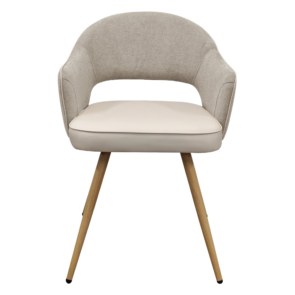Hanson - Beige Fabric & Ivory Faux Leather Two Tone Chair with Oak-Effect Legs
