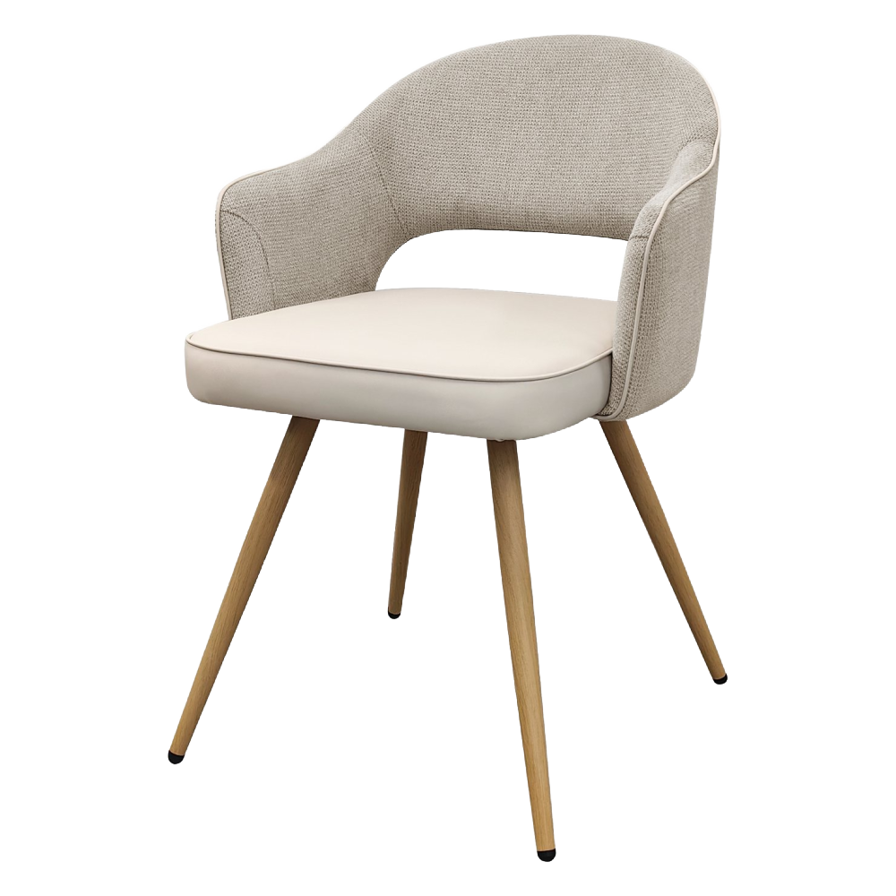 Hanson - Beige Fabric & Ivory Faux Leather Two Tone Chair with Oak-Effect Legs
