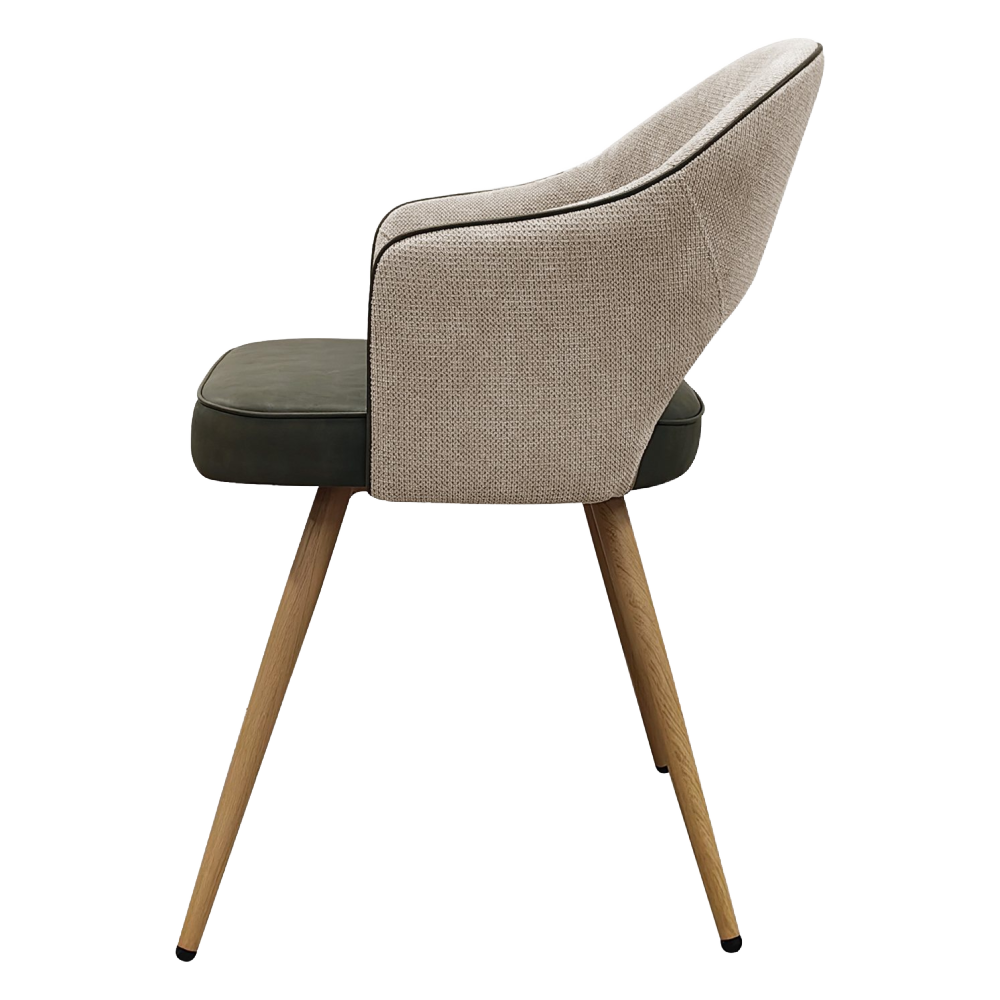 Hanson - Beige Fabric & Olive Faux Leather Two Tone Chair with Oak-Effect Legs