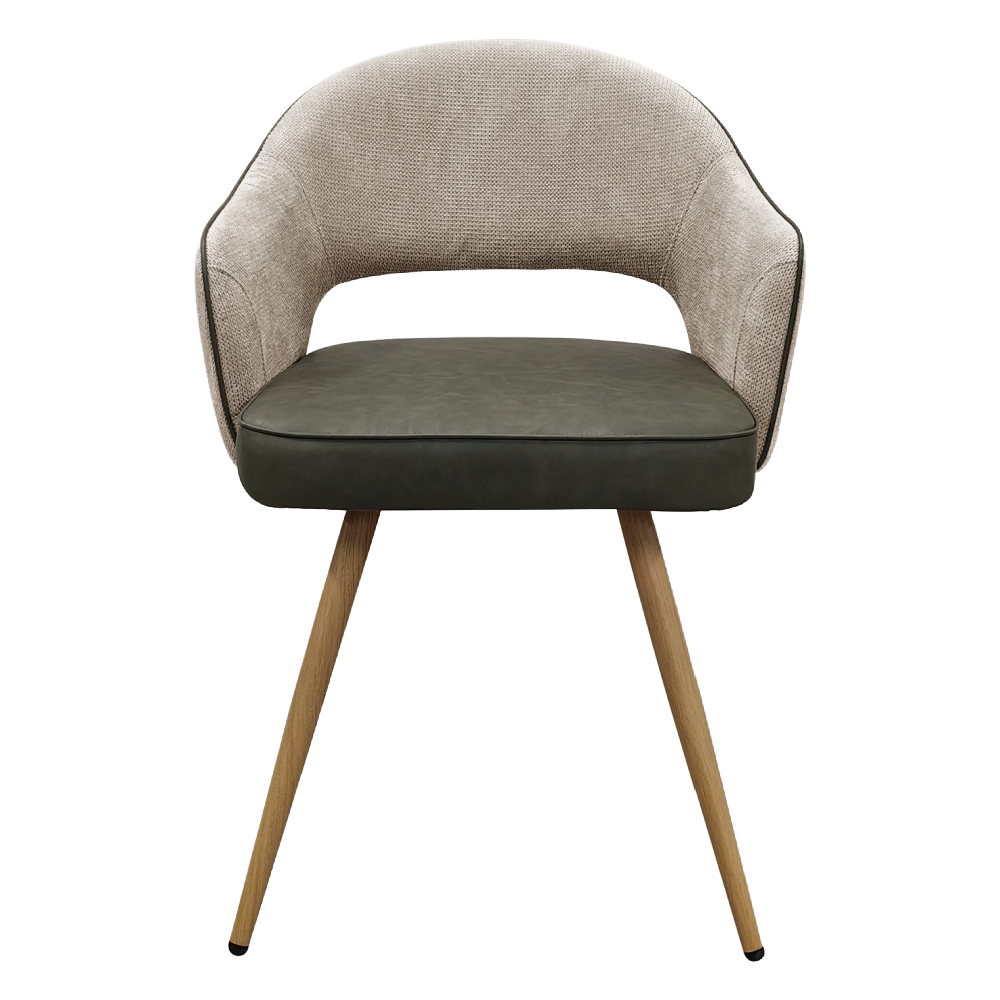 Hanson - Beige Fabric & Olive Faux Leather Two Tone Chair with Oak-Effect Legs