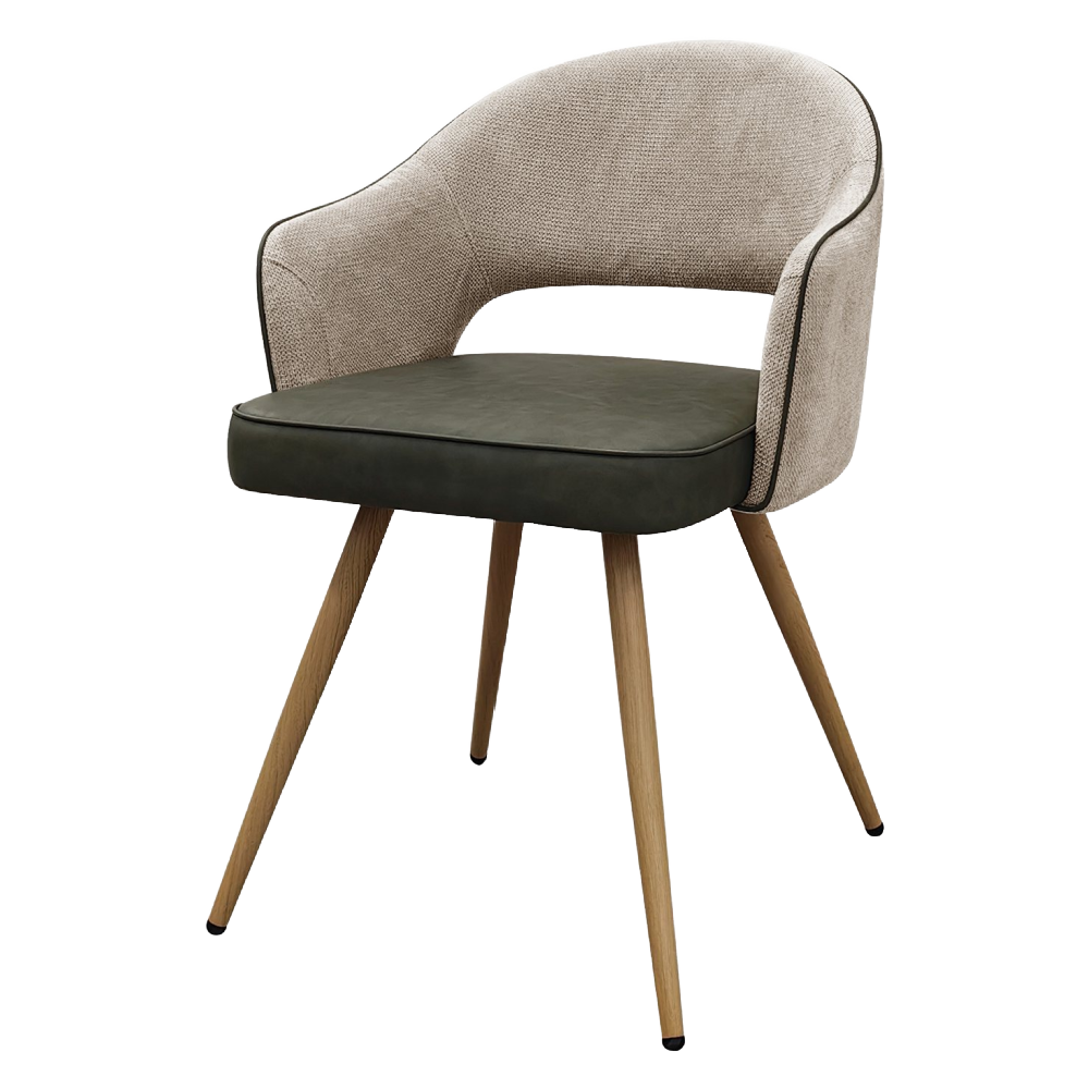 Hanson - Beige Fabric & Olive Faux Leather Two Tone Chair with Oak-Effect Legs
