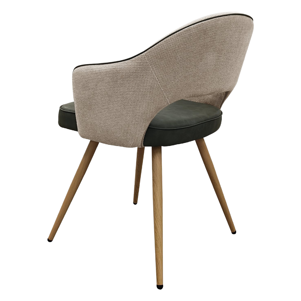 Hanson - Beige Fabric & Olive Faux Leather Two Tone Chair with Oak-Effect Legs