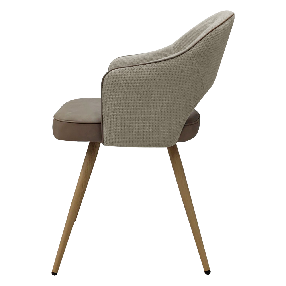 Hanson - Beige Fabric & Stone Vintage Faux Leather Two Tone Chair with Oak-Effect Legs