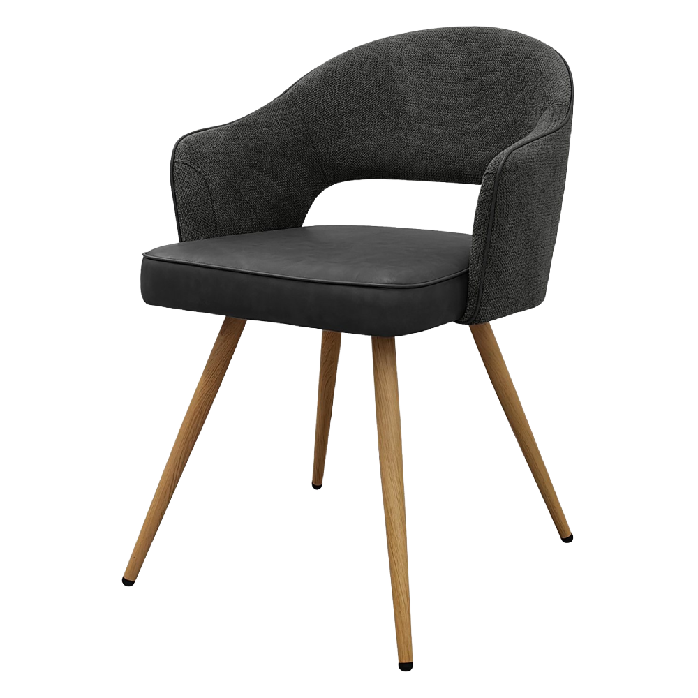 Hanson - Grey Fabric & Dark Grey Faux Leather Two Tone Chair with Oak-Effect