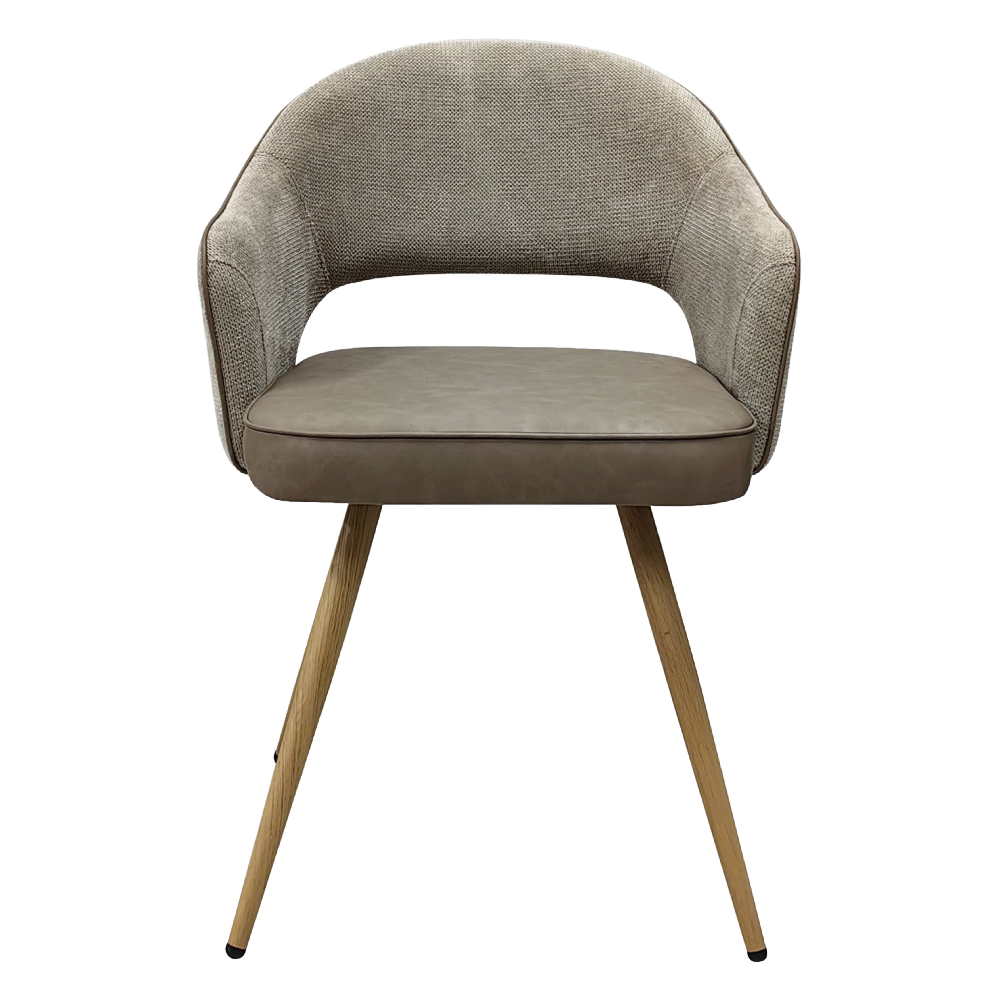 Hanson - Beige Fabric & Stone Vintage Faux Leather Two Tone Chair with Oak-Effect Legs