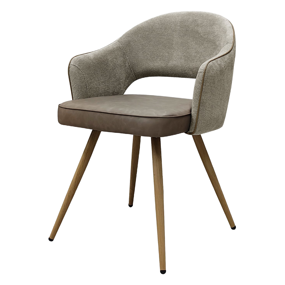 Hanson - Beige Fabric & Stone Vintage Faux Leather Two Tone Chair with Oak-Effect Legs