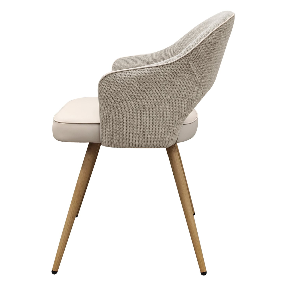 Hanson - Beige Fabric & Ivory Faux Leather Two Tone Chair with Oak-Effect Legs