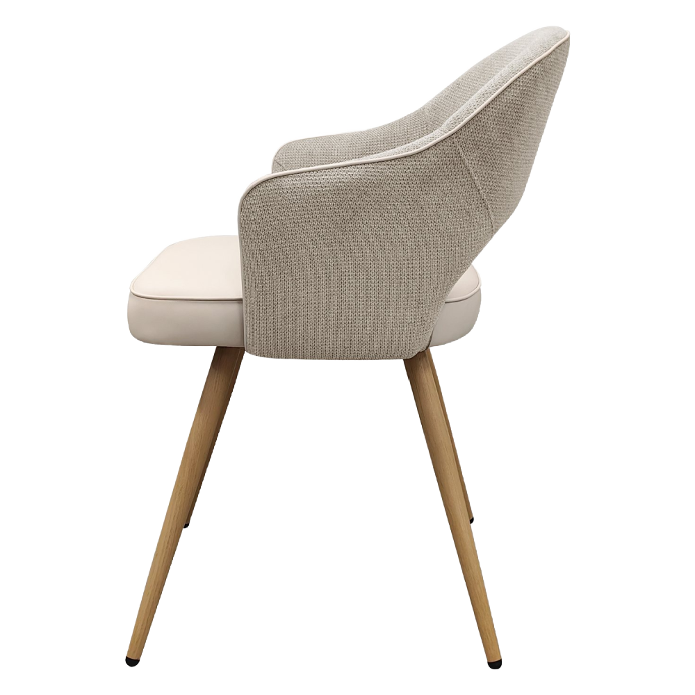 Hanson - Beige Fabric & Ivory Faux Leather Two Tone Chair with Oak-Effect Legs