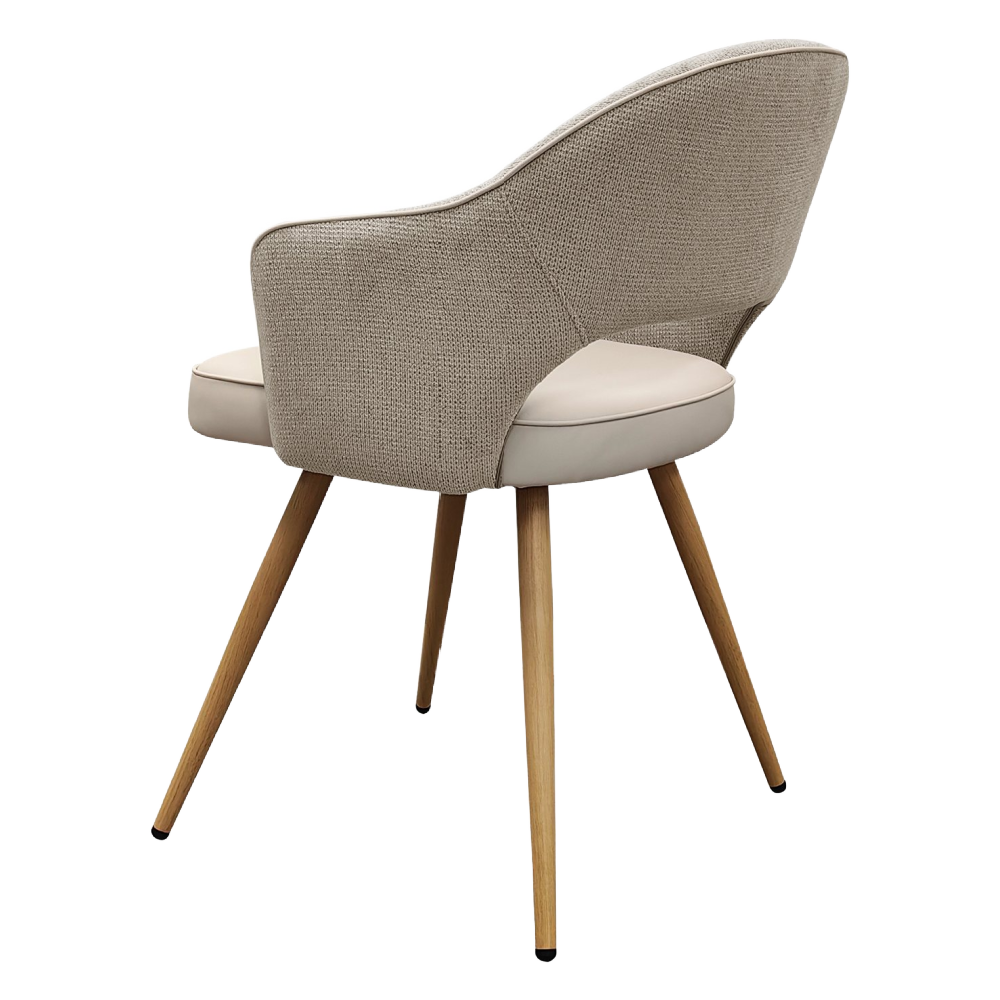 Hanson - Beige Fabric & Ivory Faux Leather Two Tone Chair with Oak-Effect Legs