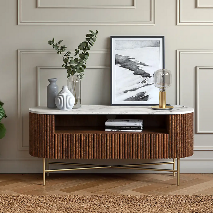 Harvard Walnut  Mango & Marble Fluted TV Media Unit