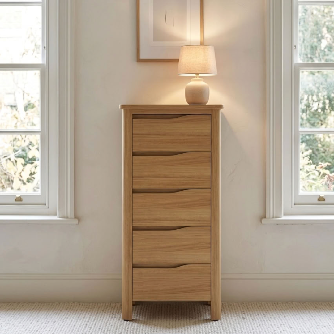 Hexham Oak 5 Drawer TallBoy