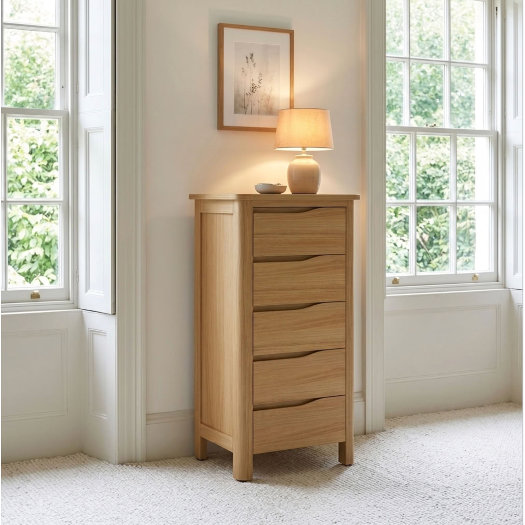 Hexham Oak 5 Drawer TallBoy