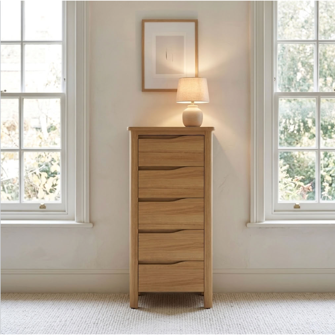 Hexham Oak 5 Drawer TallBoy