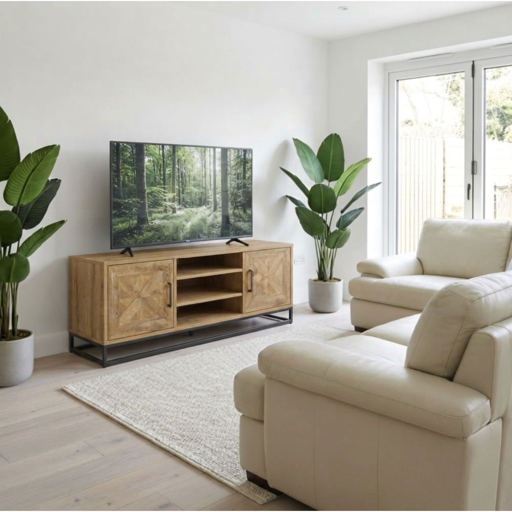 Indus Rustic Oak & Peppercorn Entertainment Unit New