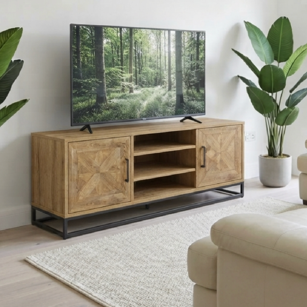 Indus Rustic Oak & Peppercorn Entertainment Unit New