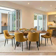 Indus Rustic Oak 6-8 Seater Extendable Dining Table & 6 Mustard Yellow Cezanne Dining Chairs