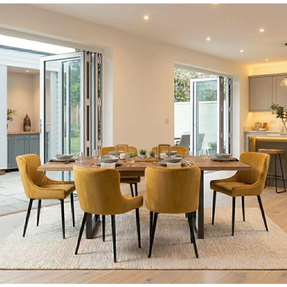 Indus Rustic Oak 6-8 Seater Extendable Dining Table & 6  Cezanne Dining Chairs