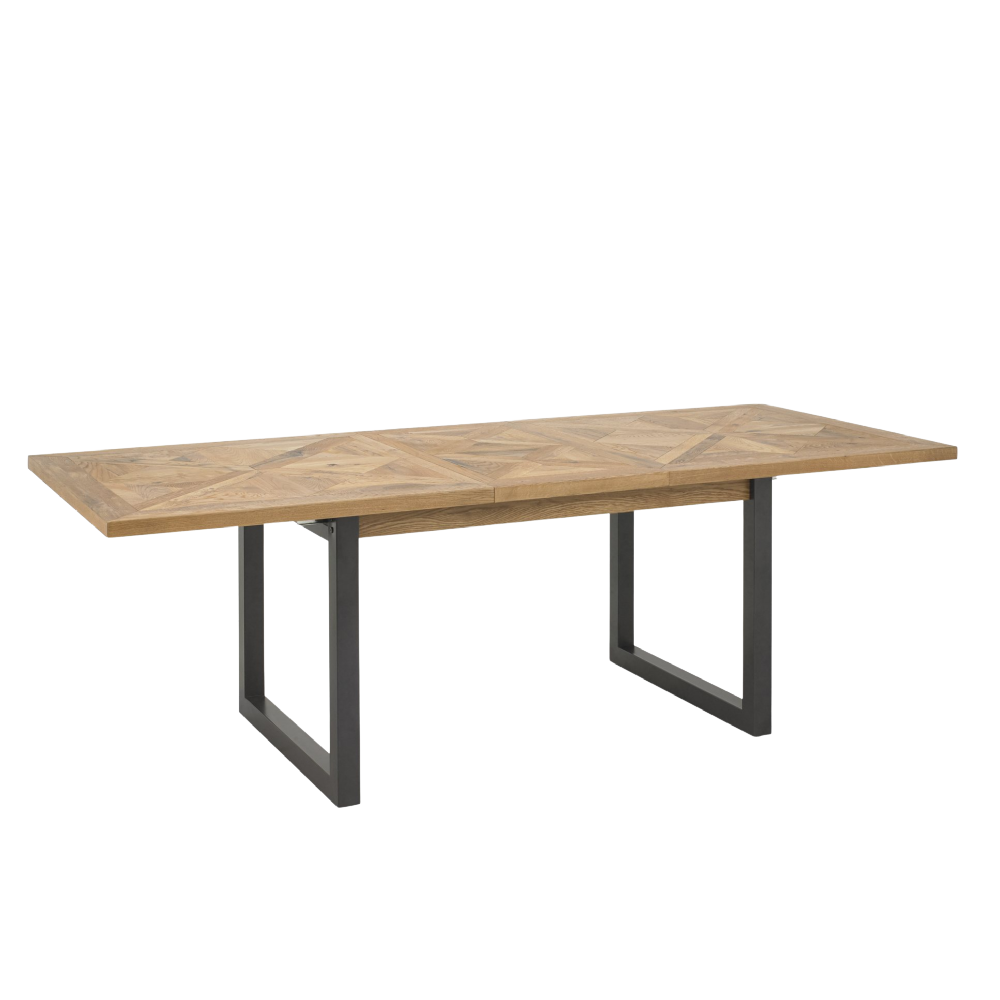 Indus Rustic Oak 6-8 Seater Extendable Dining Table & 6 Dark Grey Feux leather Cezanne Dining Chairs