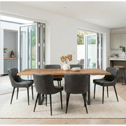 Indus Rustic Oak 6-8 Seater Extendable Dining Table & 6 Dark Grey Feux leather Cezanne Dining Chairs