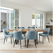 Indus Rustic Oak 6-8 Seater Extendable Dining Table & 6 Azure Blue Cezanne Dining Chairs