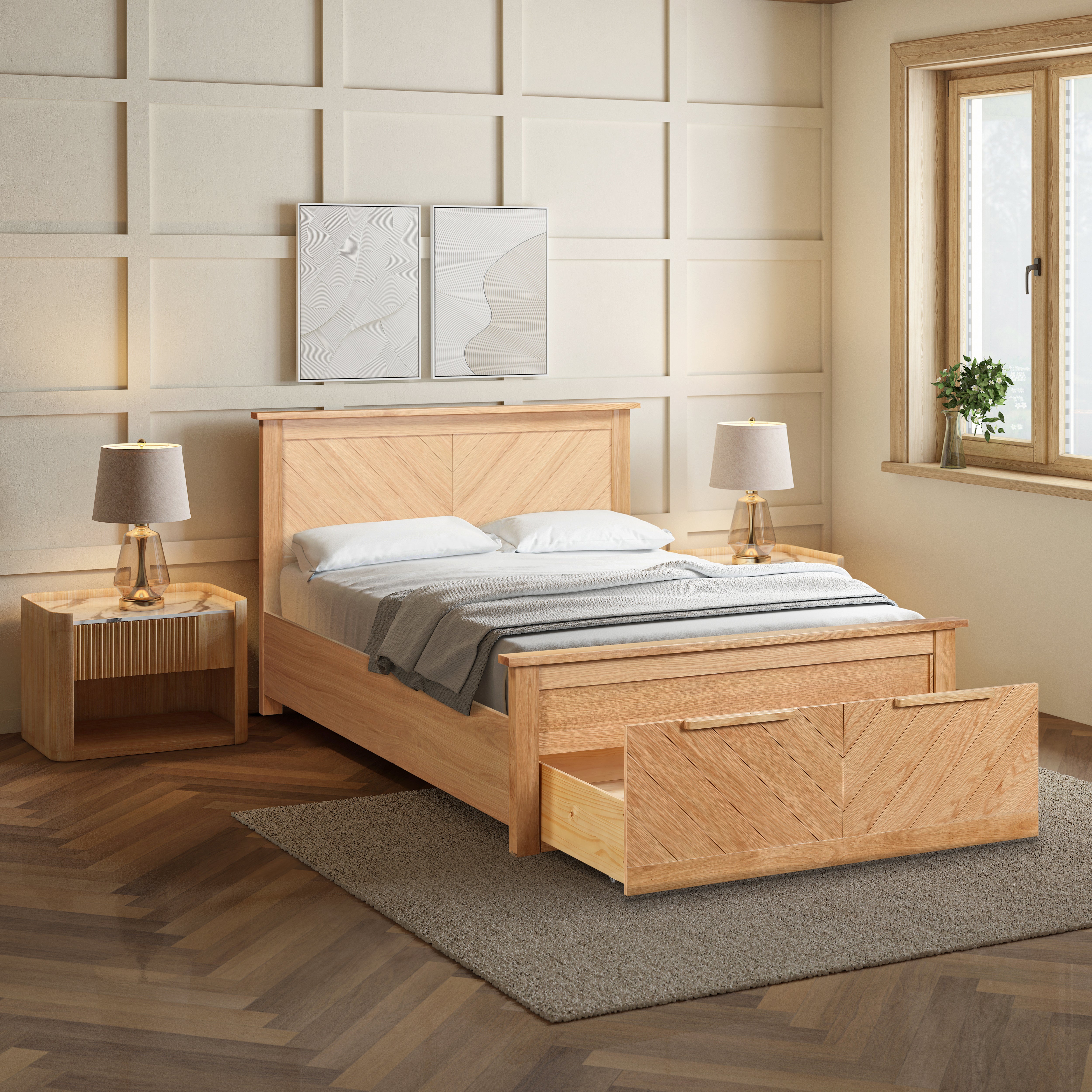 KENJI Oak Storage Bedstead