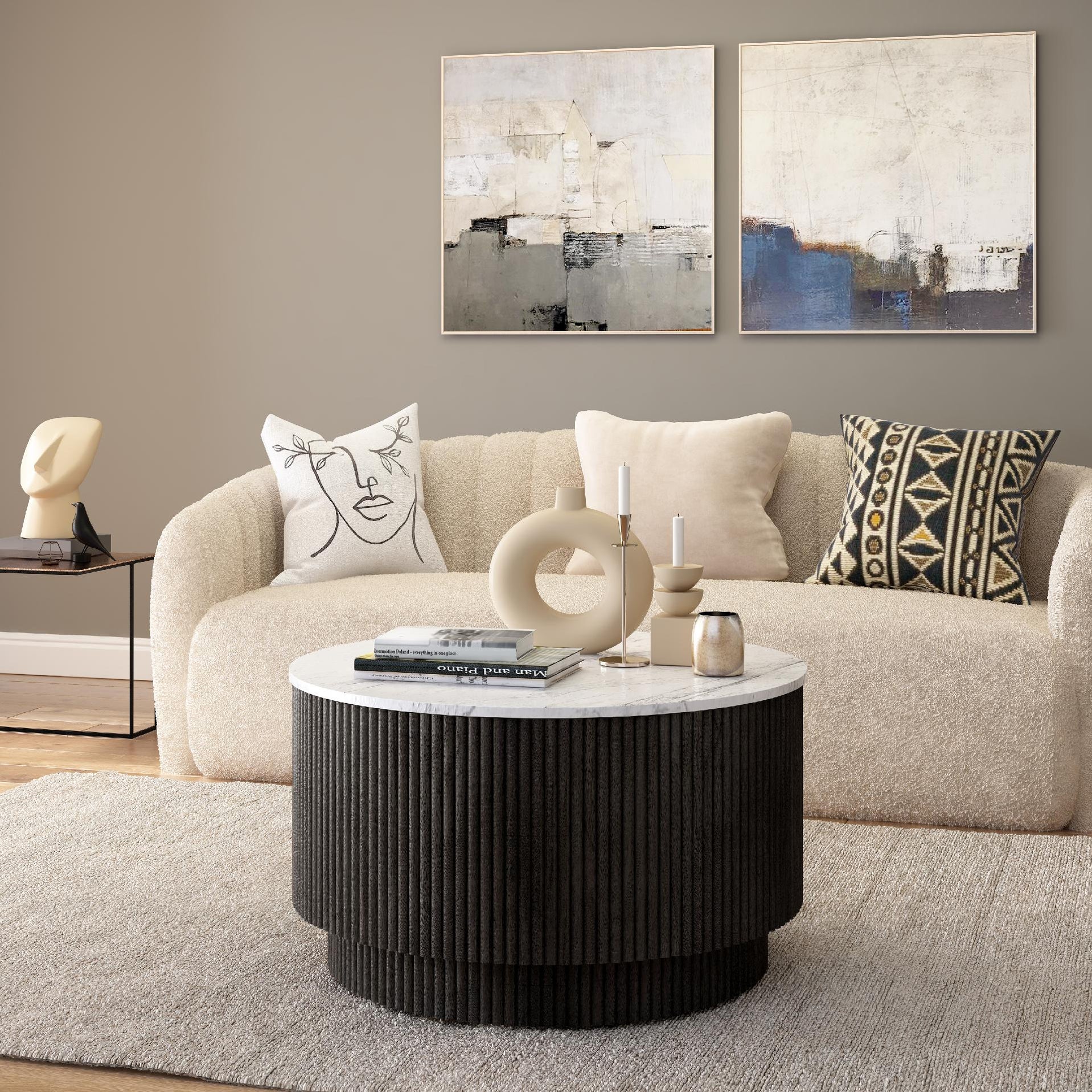 Lucas Mango & Marble Round Fluted Coffee Table — hopofurniture