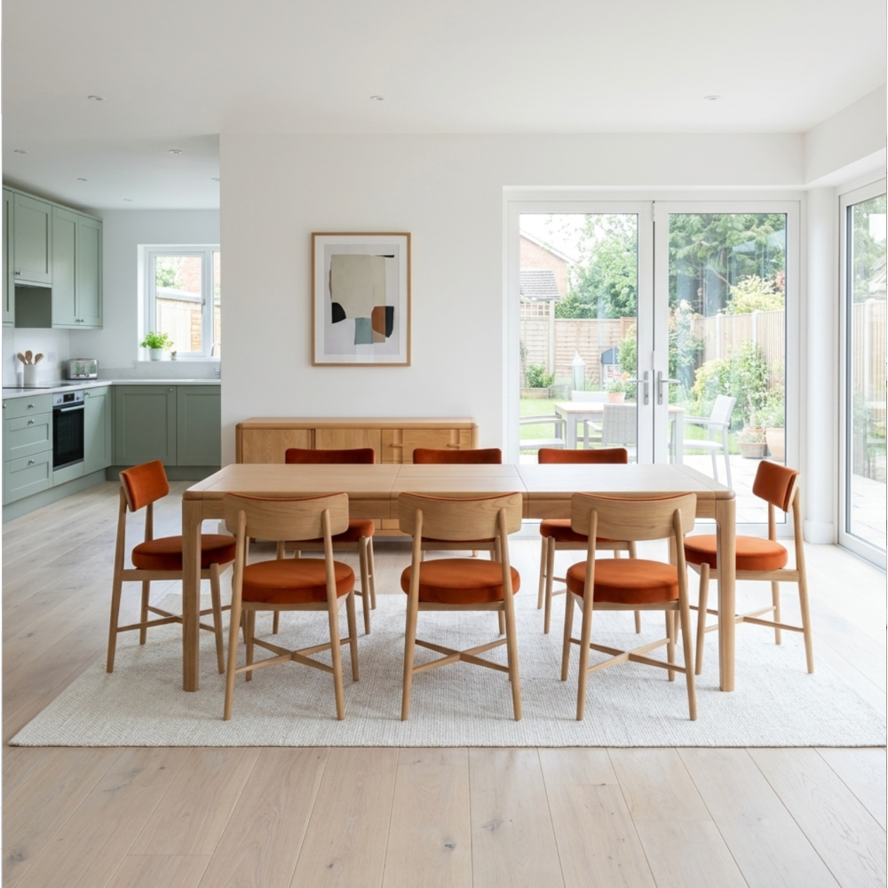 G-PLAN MADDISON 160CM-210CM EXTENDING DINING TABLE Flora chair option