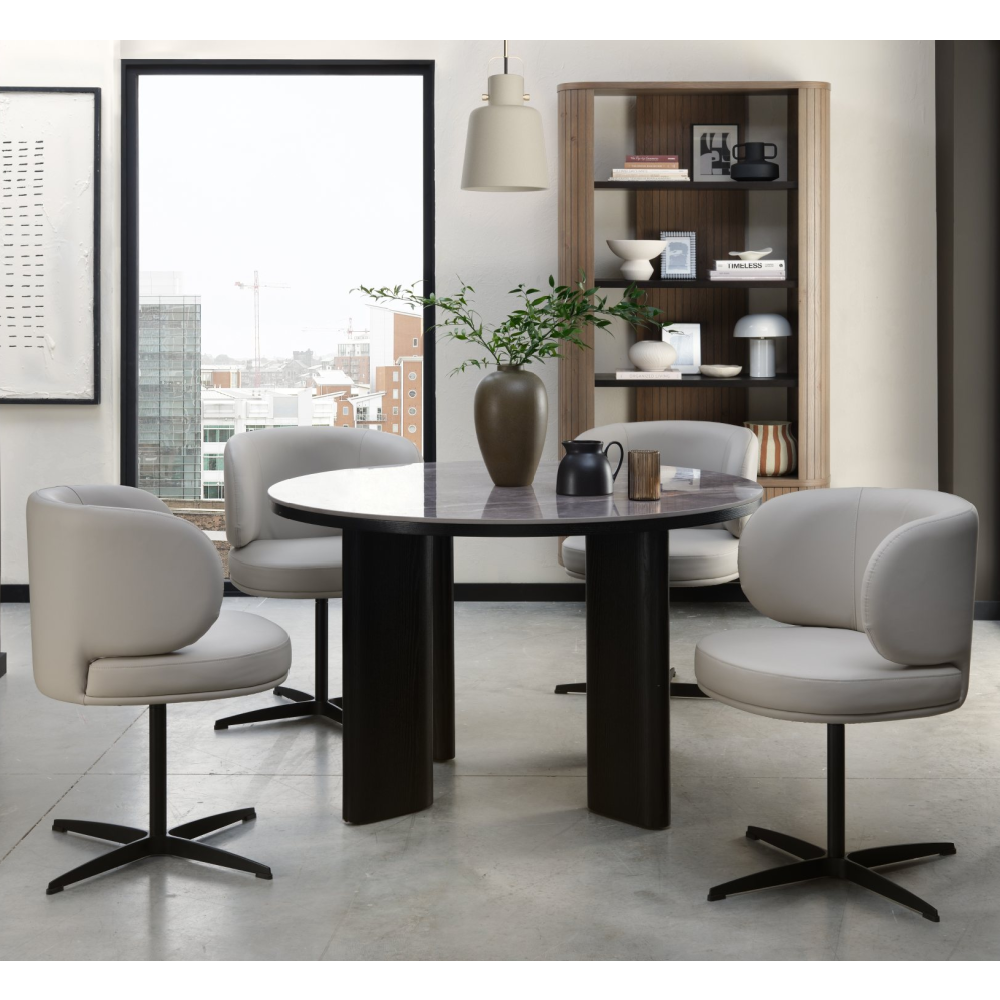 Marcel - 360° Swivel Chair in a Ivory Faux Leather with Black Legs