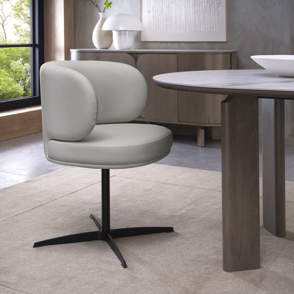 Marcel - 360° Swivel Chair in a Light Grey Faux Leather with Black Leg