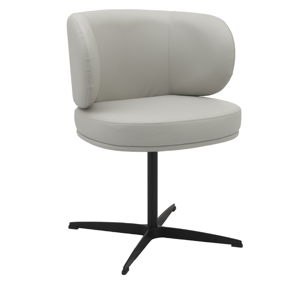 Marcel - 360° Swivel Chair in a Light Grey Faux Leather with Black Leg